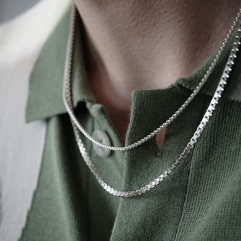 Minimalistische Box Link Kette aus feinem 925 Sterling Silber perfekt für schlichte und elegante Outfits Sprezzi Fashion