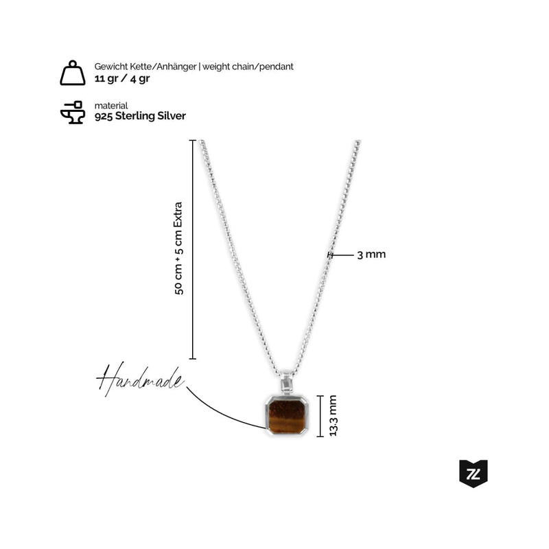 Handgefertigte 925 Sterling Silber Halskette mit Tiger Eye Anhänger Gewicht 11 Gramm Kette und 4 Gramm Anhänger edel verarbeitet und stilvoll gestaltet Sprezzi Fashion