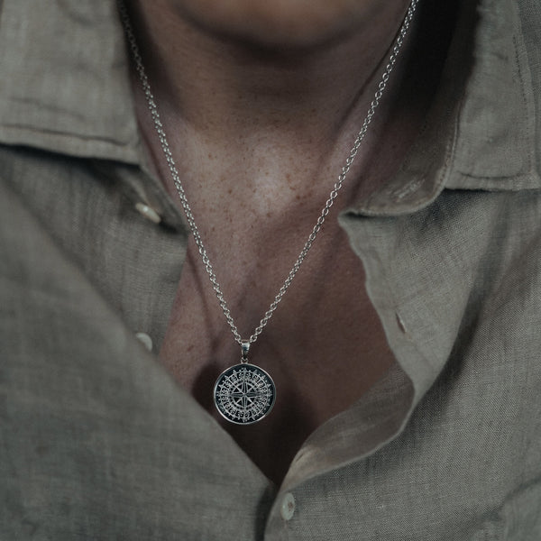925 Sterling Silver Necklace [Kompass] Halsketten Sprezzi Silver 925 Silber Silberkette Kette Herren Anhänger