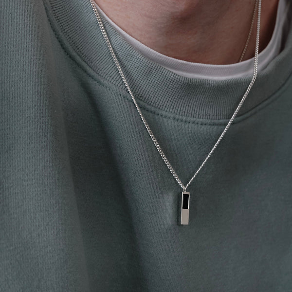 925 Sterling Silver Necklace [Onyx Cube] Halsketten Sprezzi Herren Kette Silberkette Anhänger