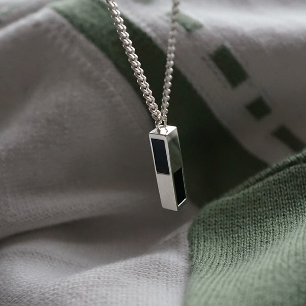 925 Sterling Silver Necklace [Onyx Cube] Halsketten Sprezzi Herren Kette Silberkette Anhänger
