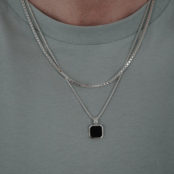 925 Sterling Silver Necklace [Onyx II] Halsketten Sprezzi Black 925 Silber Silberkette Anhänger 