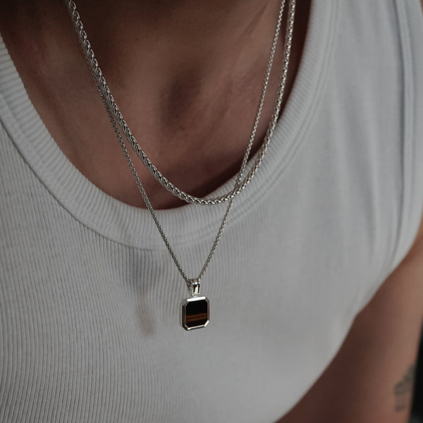 Herren Kette Silber mit braunem Tiger Eye Anhänger Sprezzi Fashion