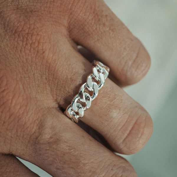 Moderner Herren Chain Ring stylisches Design aus 925 Sterling Silver langlebig und exklusiv Sprezzi Fashion