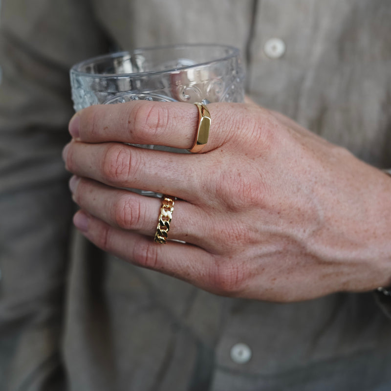 Luxuriöser Cuban Chain Ring für Herren Streetwear Style aus Silber und Gold Sprezzi Fashion