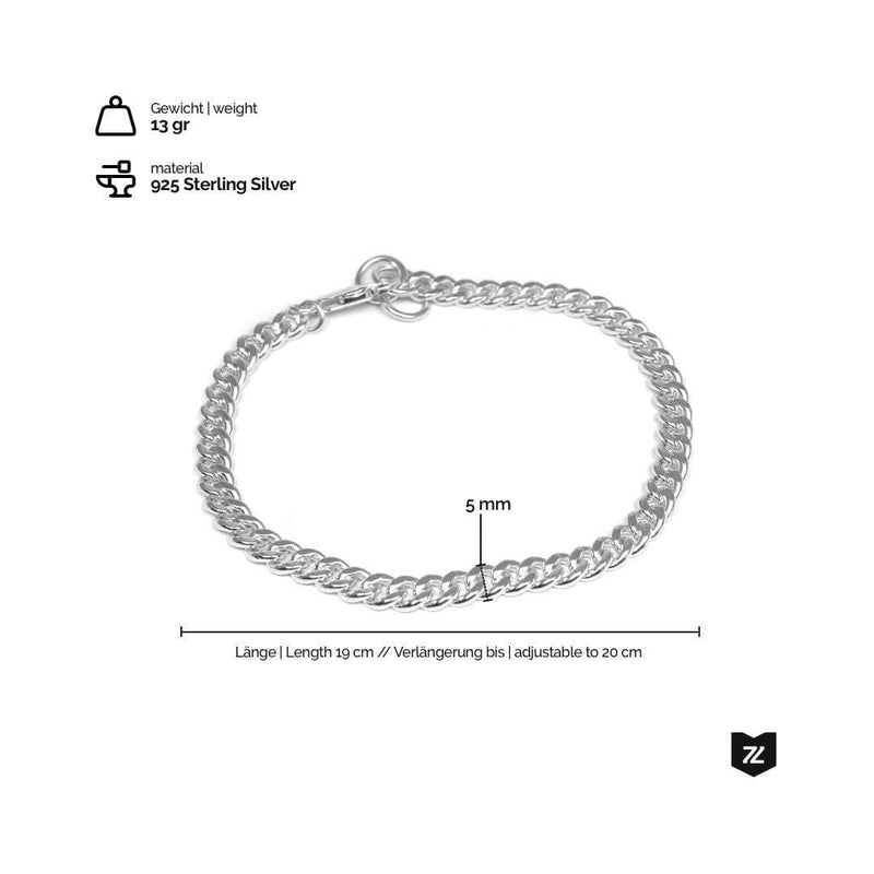 Curb Armband aus 925 Sterling Silber im Panzerketten Design robust verstellbar und stilvoll mit einem Gewicht von 13 Gramm Sprezzi Fashion
