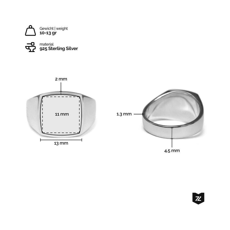 Handgefertigter eckiger Herren Siegelring aus 925 Silber mit türkisem Naturstein Gewicht 10 bis 13 Gramm stilvoll und langlebig Sprezzi Fashion