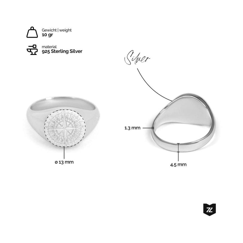 Eleganter Herren Kompassring aus 925 Sterling Silber Gewicht 10 Gramm handgefertigt Sprezzi Fashion