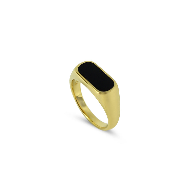 Handgefertigter Herrenring in Gold mit glattem Onyx Stein und glänzendem Finish Sprezzi Fashion