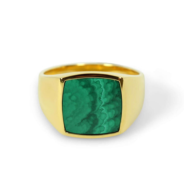 Goldener Siegelring mit grünem Malachit Stein für Männer Sprezzi Fashion