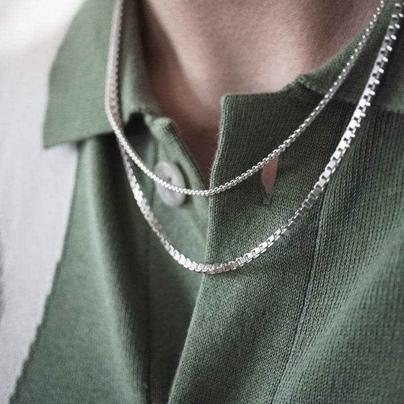 Halsketten Set 925 Silber Boxes mit elegantem Design und feinem Glanz fuer Herren Sprezzi Fashion