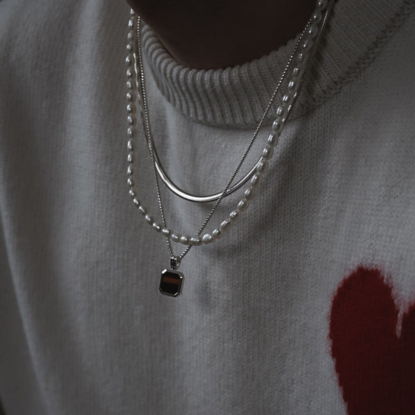 Halsketten Set Snake Tiger Eye und Pearl aus 925 Silber elegantes Schmuckset fuer Herren Sprezzi Fashion