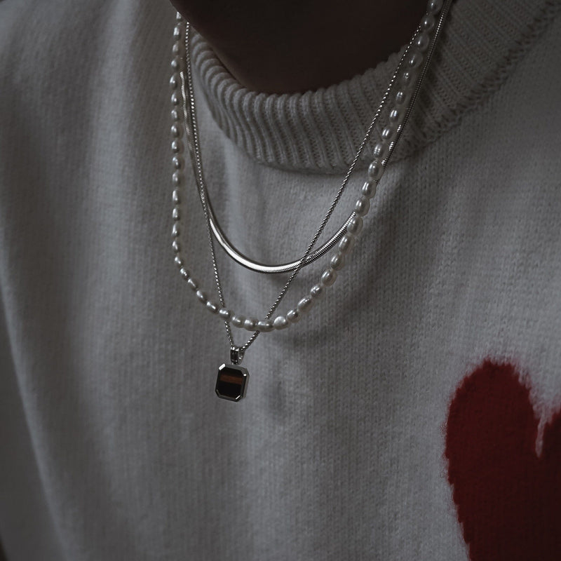 Halsketten Set Snake Tiger Eye und Pearl aus 925 Silber elegantes Schmuckset fuer Herren Sprezzi Fashion