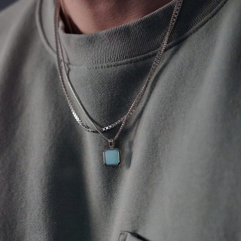 Halsketten Set Tuerkis und Box aus 925 Silber elegantes Schmuckset fuer Herren Sprezzi Fashion