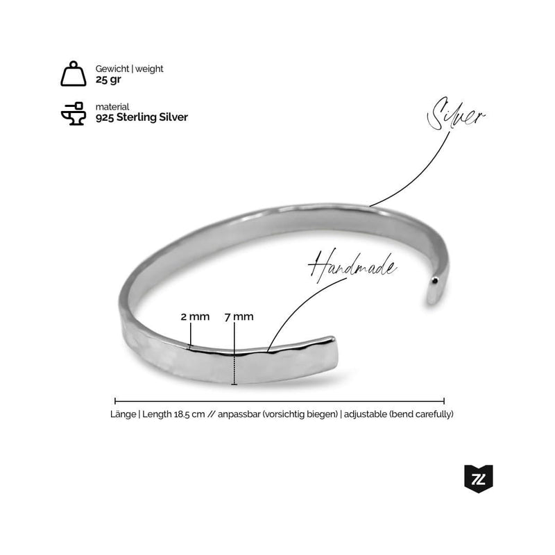 Handgearbeiteter Hammered Armreif aus 925 Sterling Silber mit eleganter Struktur verstellbar 25 Gramm schwer und langlebig Sprezzi Fashion