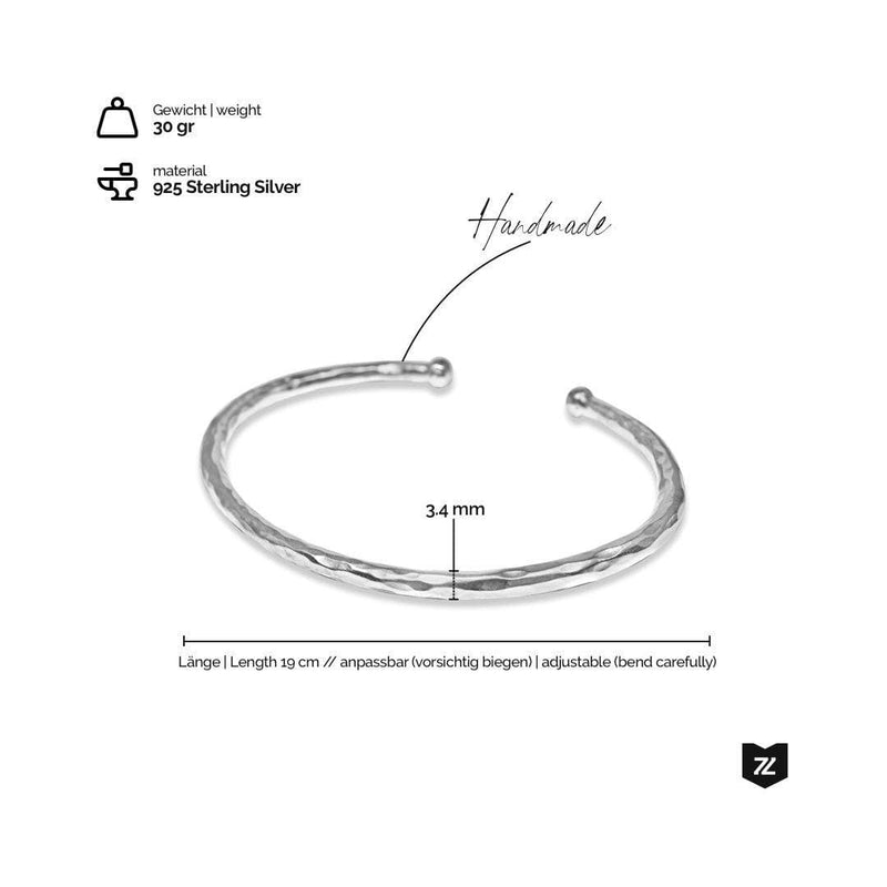 Hammered Armreif aus Sterling Silber verstellbar 30 Gramm schwer ideal fuer den Alltag und besondere Anlaesse Sprezzi Fashion