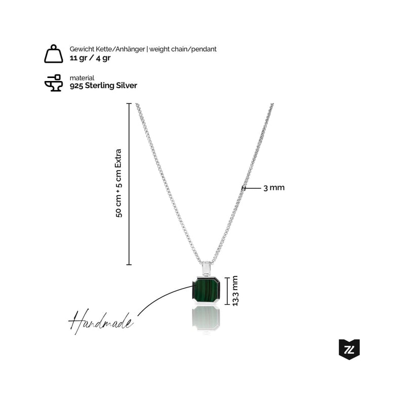 Handgefertigte Malachit Halskette aus 925 Sterling Silber mit 11 Gramm Kette und 4 Gramm Anhänger feine Verarbeitung und eleganter Glanz Sprezzi Fashion