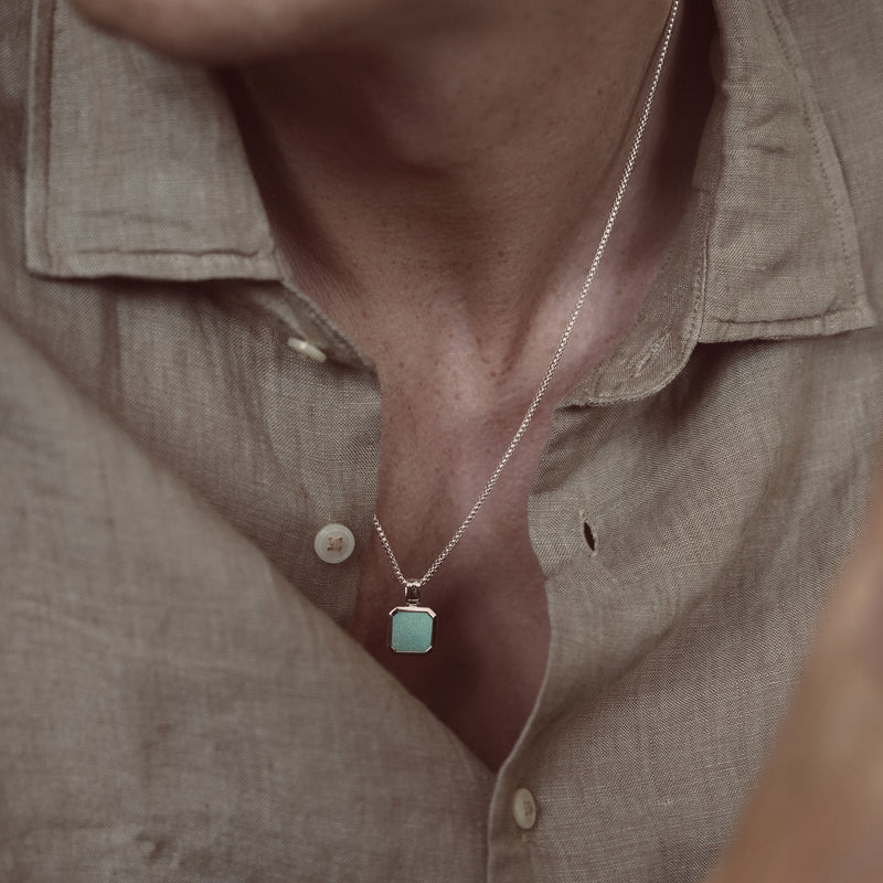 Handgefertigte Silber Halskette für Herren mit natürlichem Türkis Anhänger Sprezzi Fashion