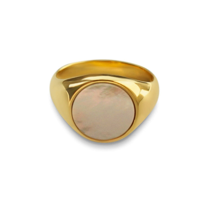 Handgemachter Gold Ring 18k mit Ovalem Mother-of-Pearl Edelstein 925 Silber Stilvolles Unikat Perfektes Geschenk Sprezzi Fashion