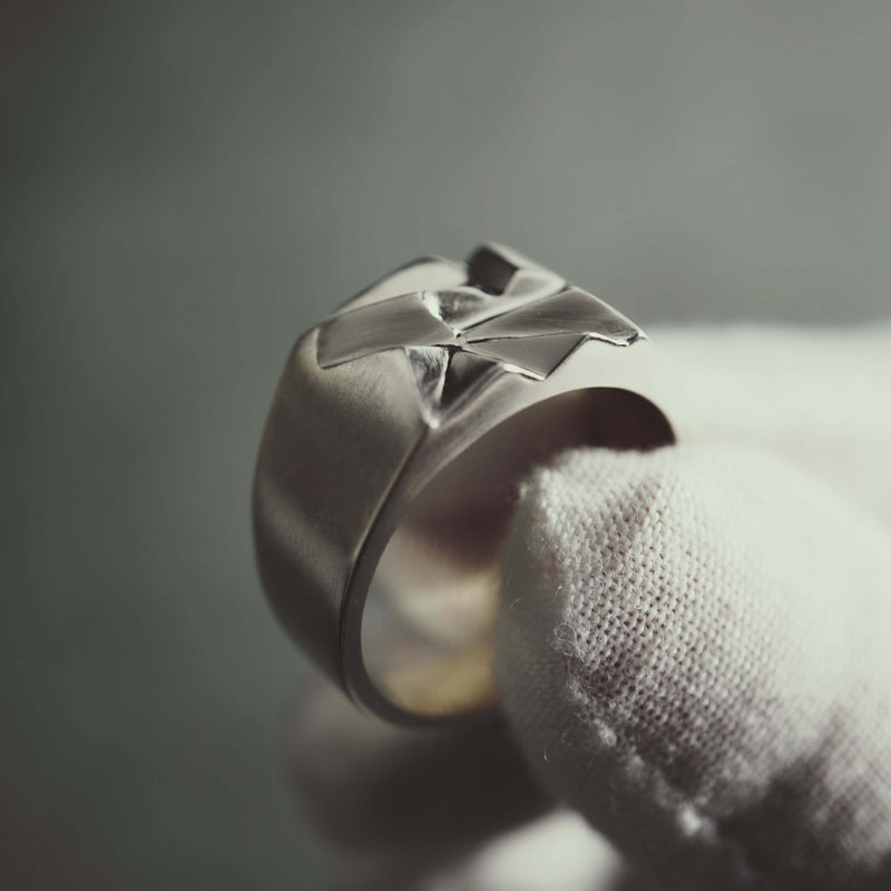 Handgemachter 925 Silber Ring Notch Massiv Herrenring Modern Robust Perfektes Geschenk Sprezzi Fashion