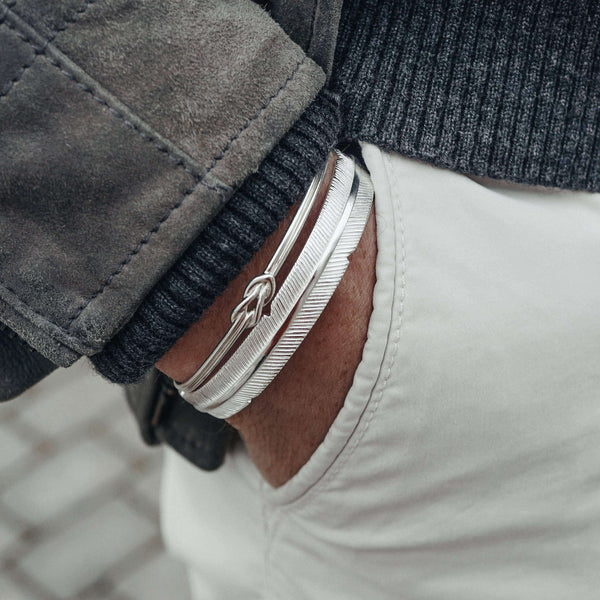 Eleganter Herren Armreif aus 925 Sterling Silber mit Feder Design handgefertigt Sprezzi Fashion