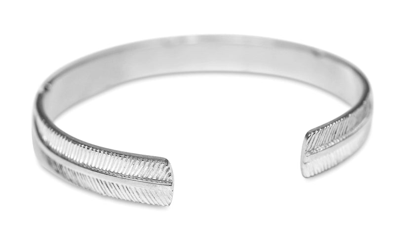 Vintage Herren Armreif aus 925 Sterling Silber mit detailreichem Feder Motiv handgefertigt Sprezzi Fashion