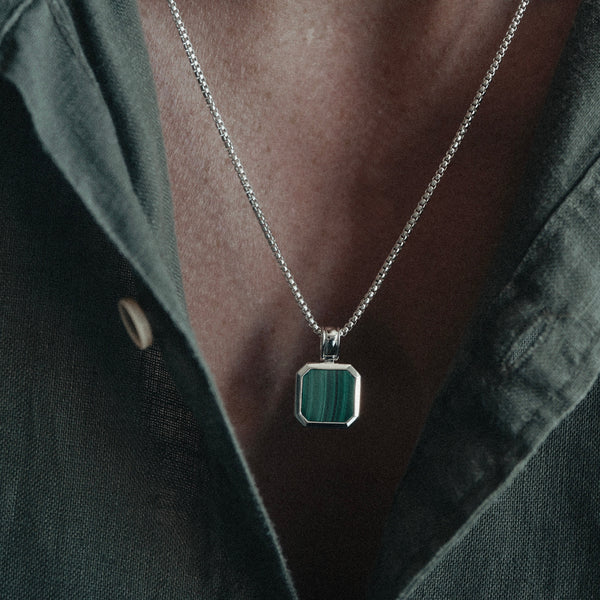 Stilvolle Herren Halskette mit Malachit Stein gefertigt aus robustem 925 Sterling Silber ideal für den Alltag Sprezzi Fashion