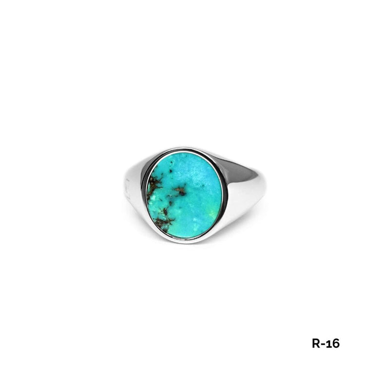 Handgefertigter ovaler Herren Siegelring aus massivem 925 Sterling Silber mit glänzendem Türkis Naturstein Sprezzi Fashion