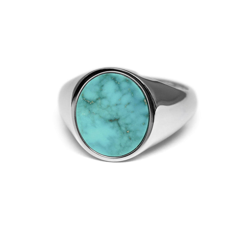 Eleganter Herren Siegelring mit ovalem Tuerkis Stein aus 925 Sterling Silber, handgefertigtes Design Sprezzi Fashion