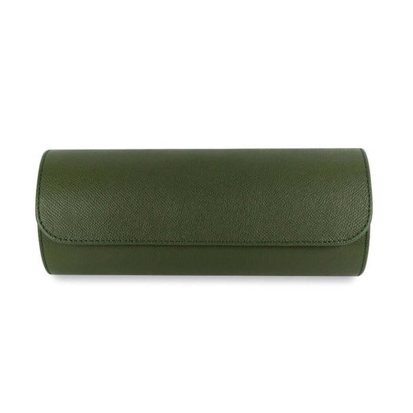 Khaki Leder Uhrenrolle für drei Uhren in edlem Saffiano Design handgefertigt aus echtem Leder mit weichem Wildleder Innenfutter für stilvolle Aufbewahrung Sprezzi Fashion