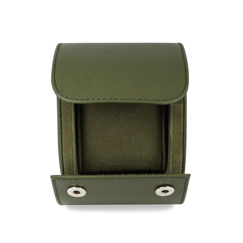 Khaki Reise Uhrenrolle aus feinstem Leder mit robustem Edelstahl Verschluss für sicheren Halt unterwegs Sprezzi Fashion