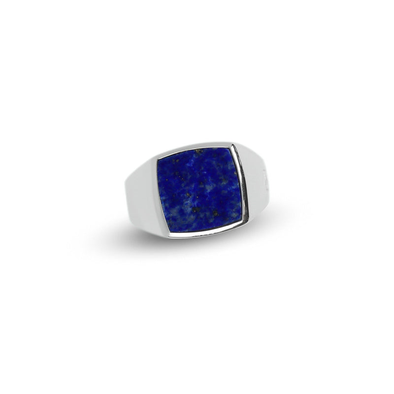Moderner Designer Siegelring für Herren mit echtem Lapislazuli Stein und polierter Oberfläche Sprezzi Fashion