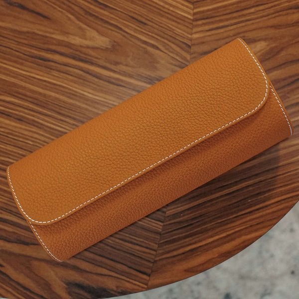 Edle orange Leder Uhrenrolle für drei Uhren als stilvolles Reiseetui aus feinstem echten Leder gefertigt Sprezzi Fashion