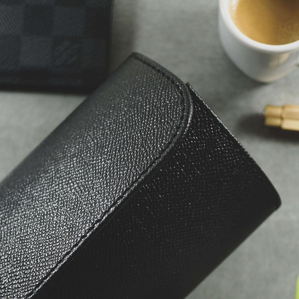 Hochwertige schwarze Leder Uhrenrolle für drei Uhren mit weichem Wildleder Innenfutter für optimalen Schutz Sprezzi Fashion