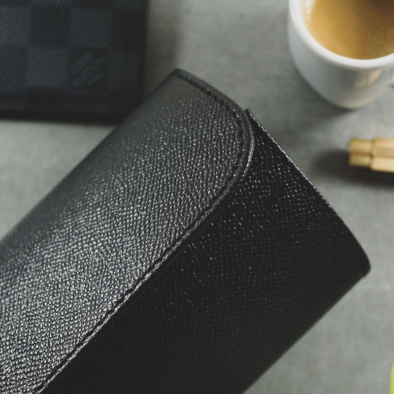 Hochwertige schwarze Leder Uhrenrolle für drei Uhren mit weichem Wildleder Innenfutter für optimalen Schutz Sprezzi Fashion