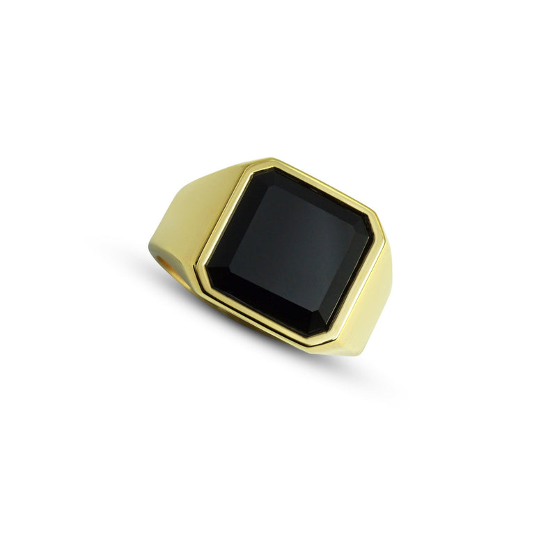 Luxus Siegelring Onyx Gold 18k aus 925 Sterling Silber octagonal handgefertigt modern elegant Sprezzi Fashion
