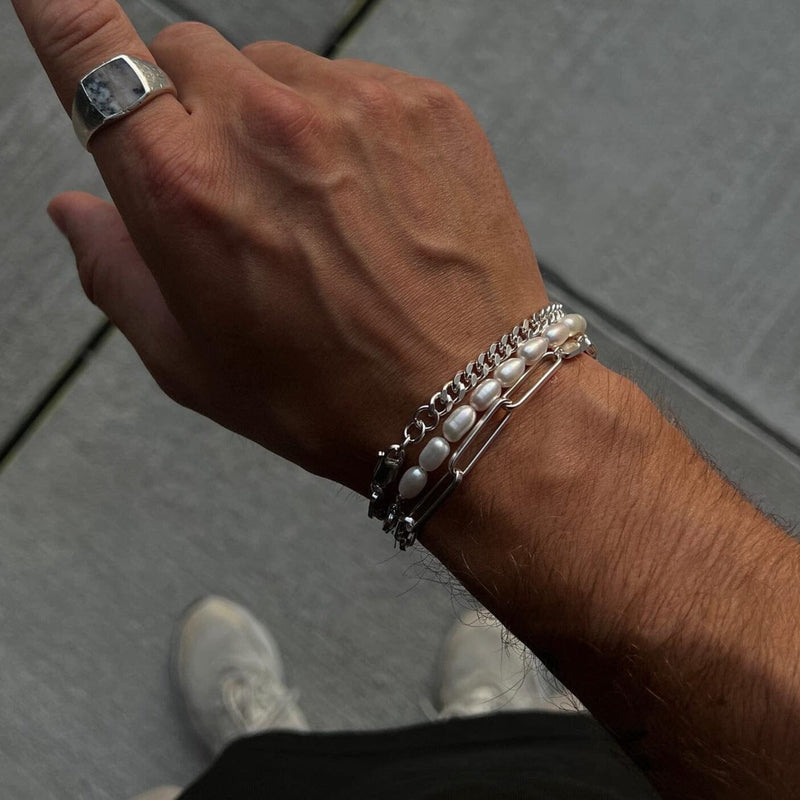 Maenner Silberschmuck Set mit drei Armbändern aus 925 Sterling Silber in modernem Design Sprezzi Fashion