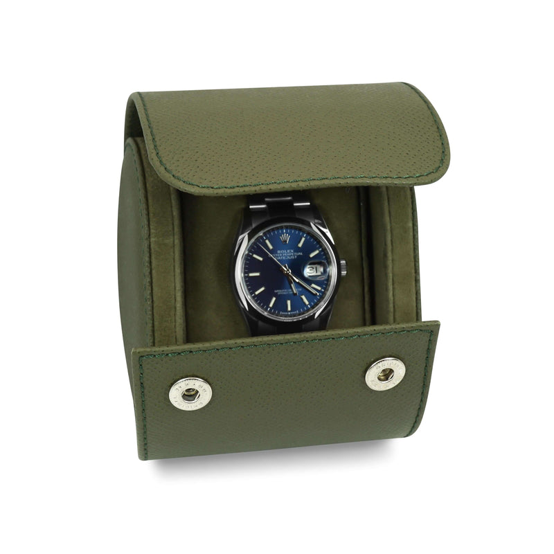 Minimalistische Leder Uhrenrolle in khaki für eine Armbanduhr mit zeitlosem Design und idealem Schutz für wertvolle Uhren Sprezzi Fashion