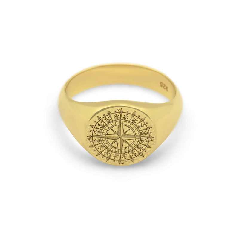 Minimalistischer Herren Kompassring 18k Gold vergoldet handgefertigt mit feiner Gravur Sprezzi Fashion