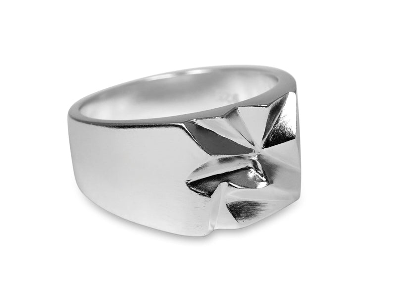 Notch Ring aus 925 Silber Eckige Form Handgemacht Massiver Herrenring Modernes Design Sprezzi Fashion