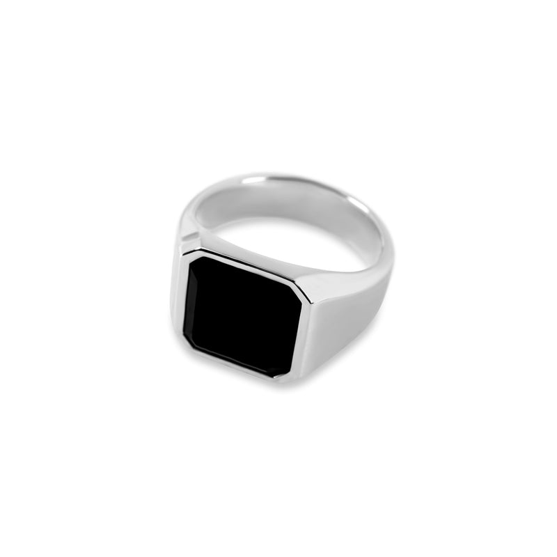 Herrenring mit achteckigem schwarzen Onyx Stein gefertigt aus 925 Sterling Silber Sprezzi Fashion