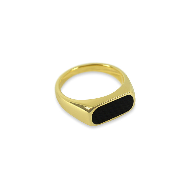Moderner Herrenring mit schwarzem Onyx Stein und vergoldetem Glanz für edlen Look Sprezzi Fashion