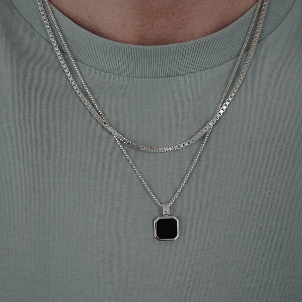 Handgemachte 925 Silber Halskette Onyx II mit quadratischem schwarzen Onyx Anhänger robust und langlebig ideal als Geschenk Sprezzi Fashion