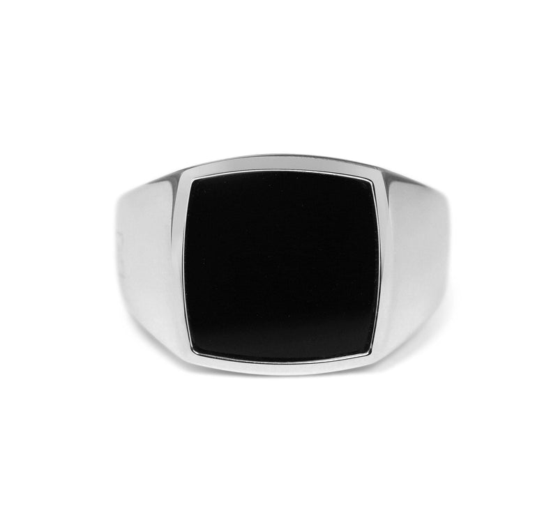 Herren Onyx Ring aus 925 Sterling Silber mit poliertem schwarzen Edelstein klassisch und elegant Sprezzi Fashion