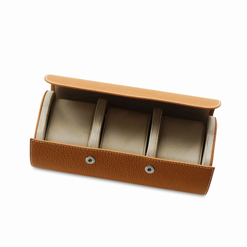 Orange Uhrenrolle für drei Uhren mit herausnehmbaren Kissen und Edelstahl Druckknöpfen für flexible Aufbewahrung Sprezzi Fashion