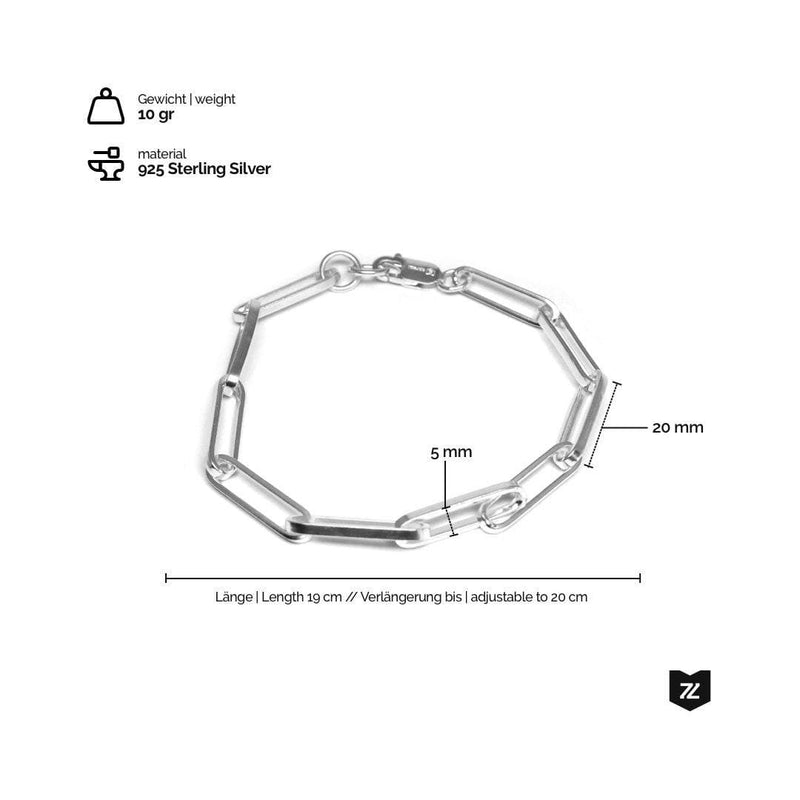 Modernes Paperclip Armband aus handgearbeitetem 925 Sterling Silber mit feinem Kettendesign und einem Gewicht von 10 Gramm Sprezzi Fashion