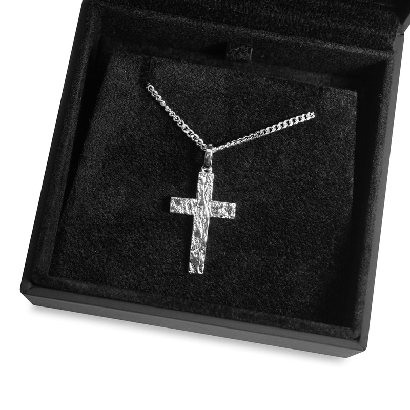 Moderner Kreuz Anhänger im Raw Design mit feiner 925 Sterling Silber Kette für Herren Sprezzi Fashion