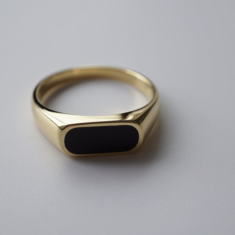 Hochwertiger Herrenring aus vergoldetem Silber mit schwarzem Onyx Stein edles Design Sprezzi Fashion