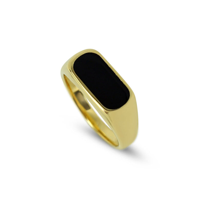 Herrenring aus 925 Silber mit 18k Vergoldung und feinem schwarzen Onyx Stein luxuriös gefertigt Sprezzi Fashion
