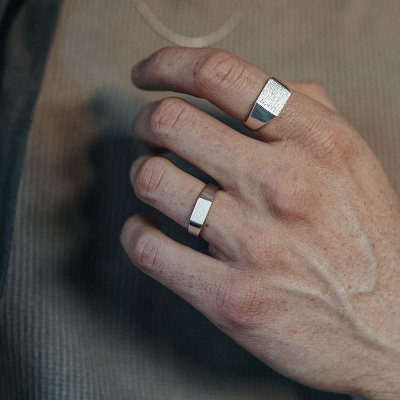 Herren Ring-Set mit zwei Raw Silberringen, handgefertigt aus 925 Sterling Silber, minimalistisches Design, Thin und Standard Groesse Sprezzi Fashion